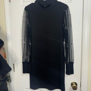 Elegant Black Dress with Sheer Sparkly Sleeves